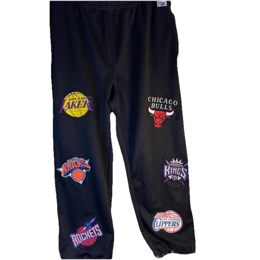 UNK NBA All Team Logo Joggers Mens Black Embroidered Patch Sweatpants Multi-Team - Picture 4 of 11